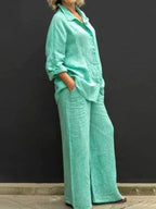 Tweedelige set met linnenlook en wijde broek voor dames