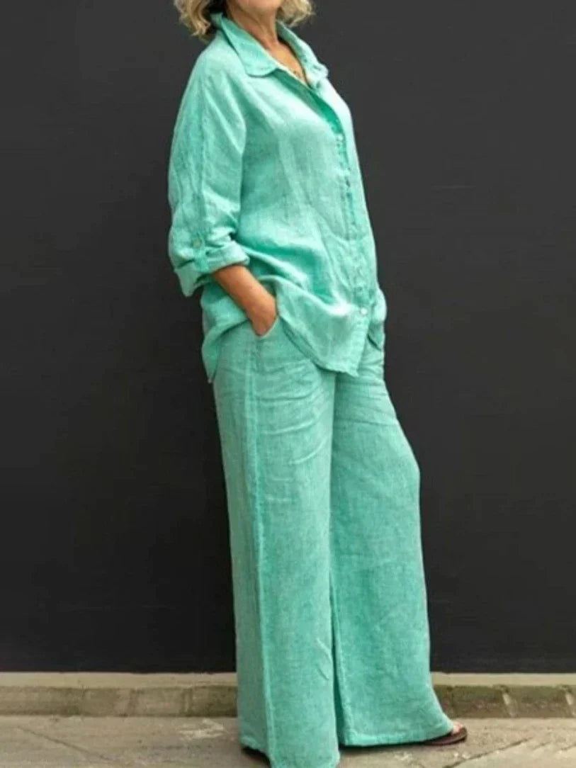 Tweedelige set met linnenlook en wijde broek voor dames