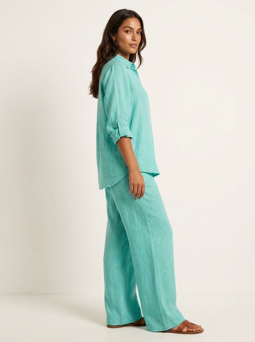 Tweedelige set met linnenlook en wijde broek voor dames