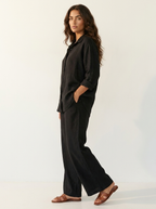 Tweedelige set met linnenlook en wijde broek voor dames
