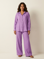 Tweedelige set met linnenlook en wijde broek voor dames in paars
