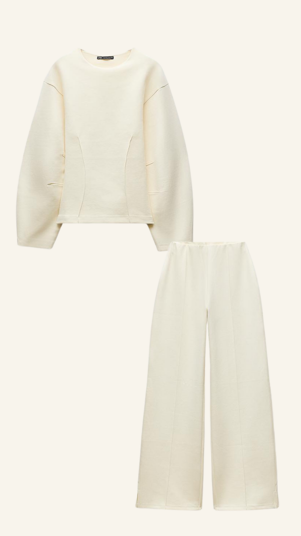 Tweedelige set met oversized top en wijde broek voor dames in gebroken wit