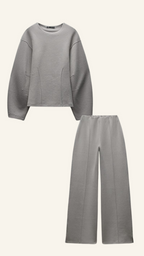 Tweedelige set met oversized top en wijde broek voor dames in grijs