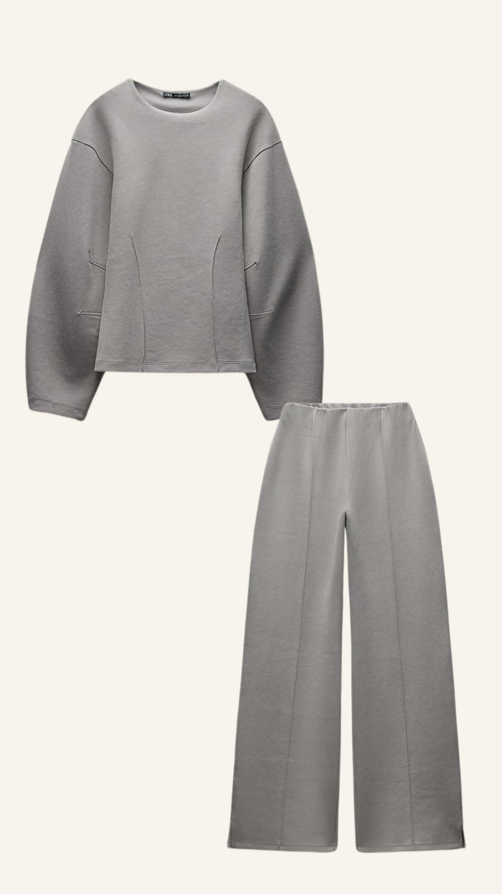 Tweedelige set met oversized top en wijde broek voor dames in grijs
