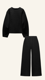 Tweedelige set met oversized top en wijde broek voor dames in zwart