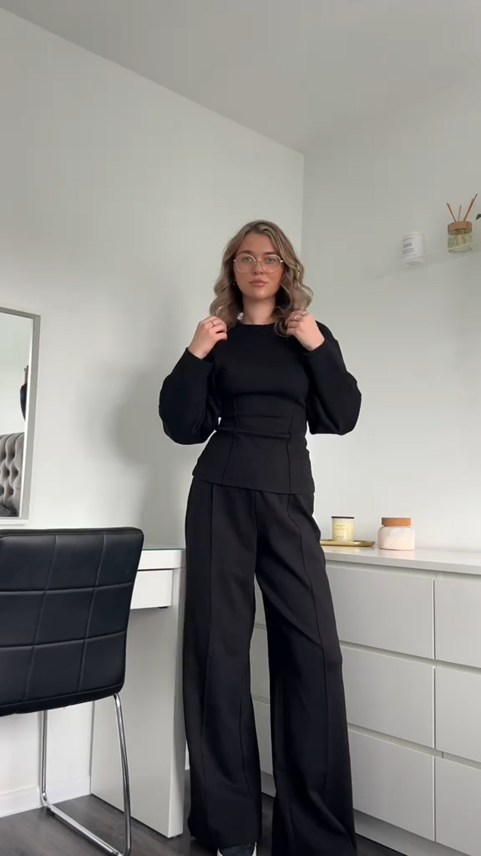 Tweedelige set met oversized top en wijde broek voor dames