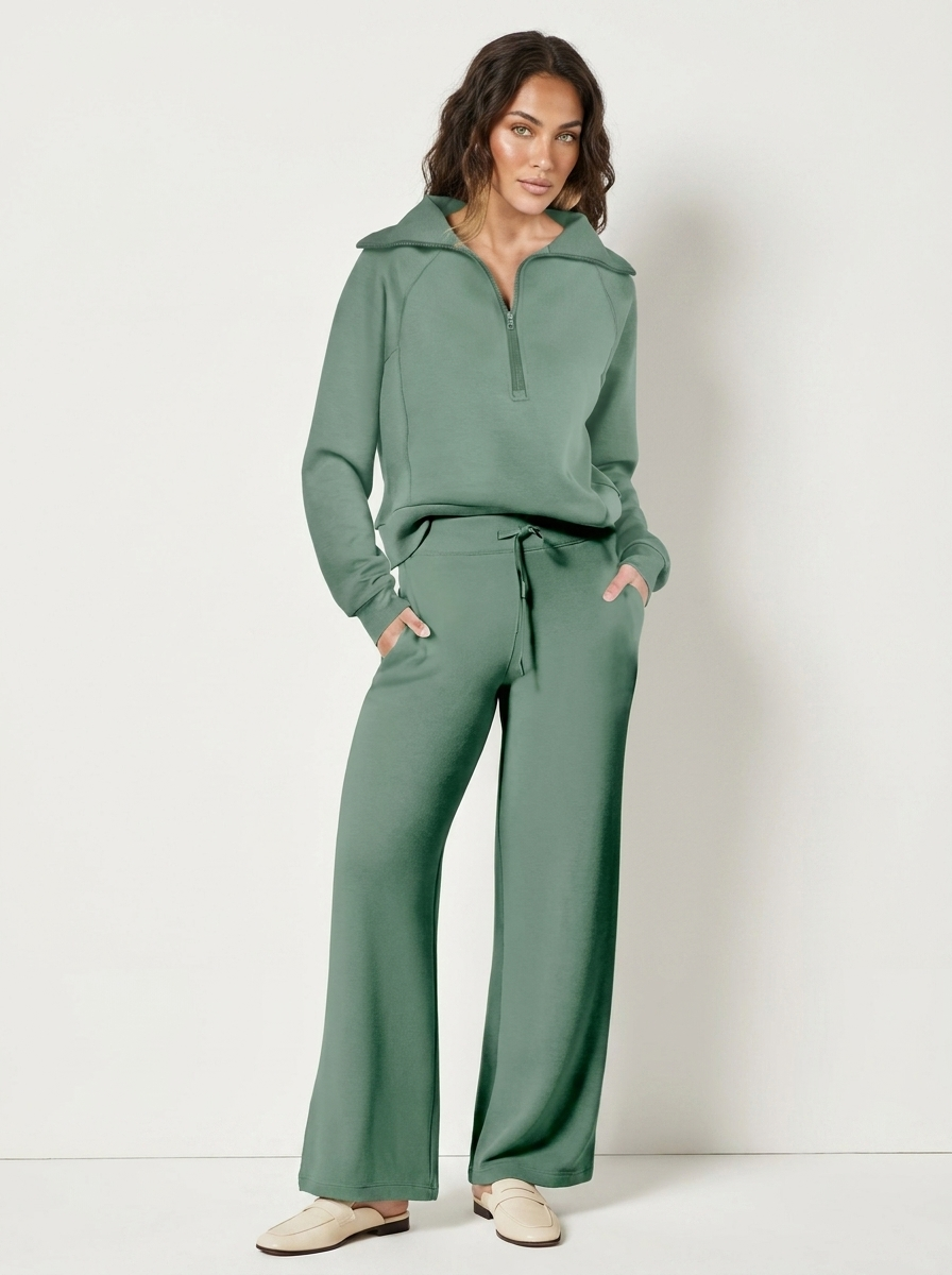 Tweedelige set met ritssluiting en wijde broek voor dames