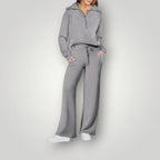 Tweedelige set met ritssluiting en wijde broek voor dames in grijs