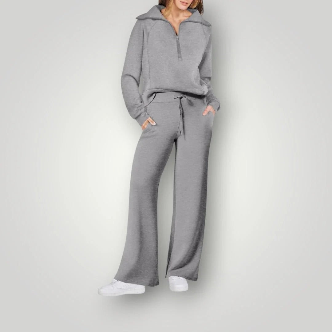 Tweedelige set met ritssluiting en wijde broek voor dames in grijs