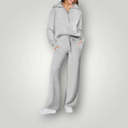 Tweedelige set met ritssluiting en wijde broek voor dames in lichtgrijs