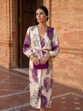 Tweedelige set met wikkelblouse en midi-rok voor dames in paars
