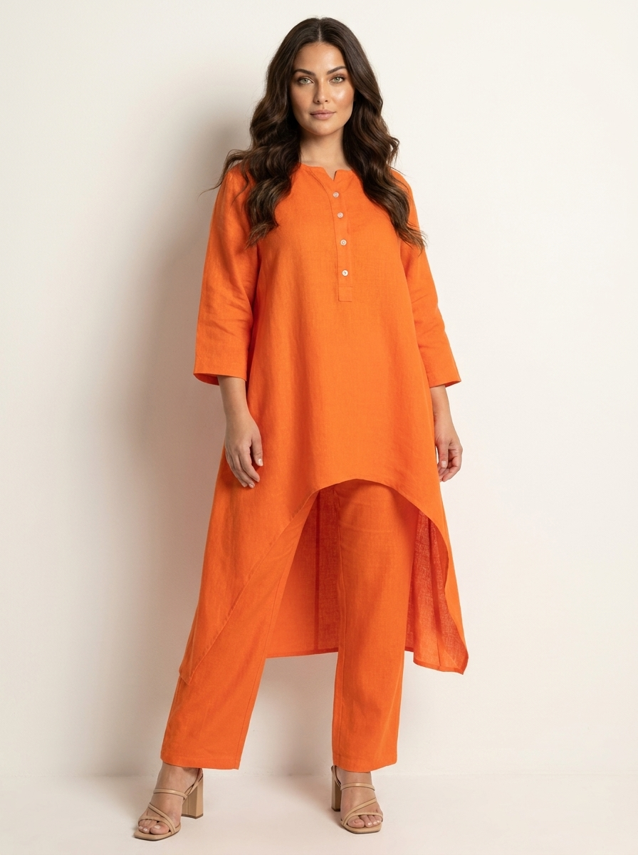 Tweedelige set met tuniek en losse broek voor dames in oranje