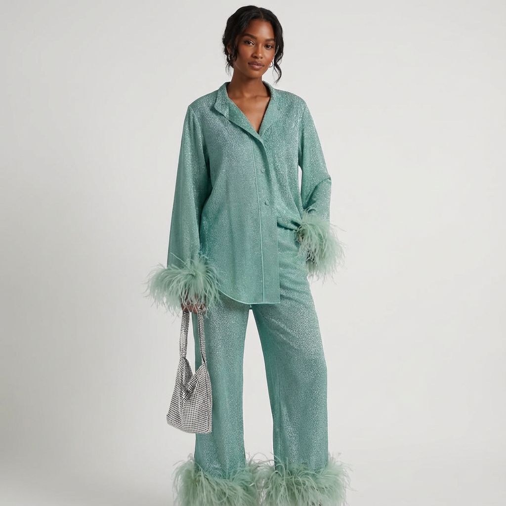Two-piece set met verenaccenten voor dames