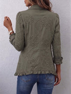Utility jas met bloemenborduursel en volantdetails voor dames in retro groen