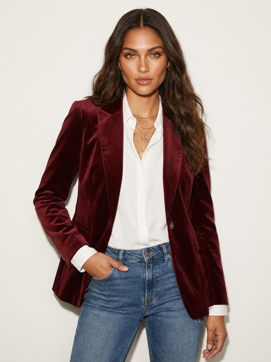 Velvet blazer met getailleerde pasvorm in rood