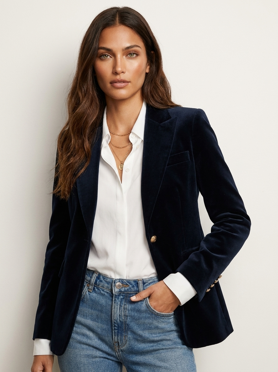 Velvet blazer met getailleerde pasvorm in zwart