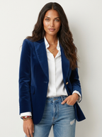 Velvet blazer met getailleerde pasvorm in blauw