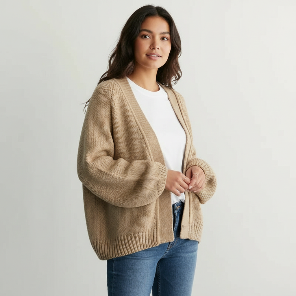 Vest met ballonmouwen en open voorzijde voor dames in beige