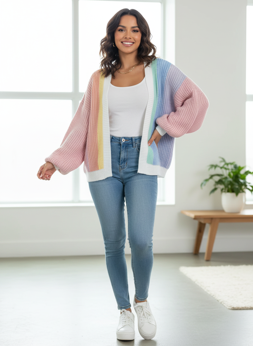 Vest met colourblock design en open voorzijde voor dames in regenboog