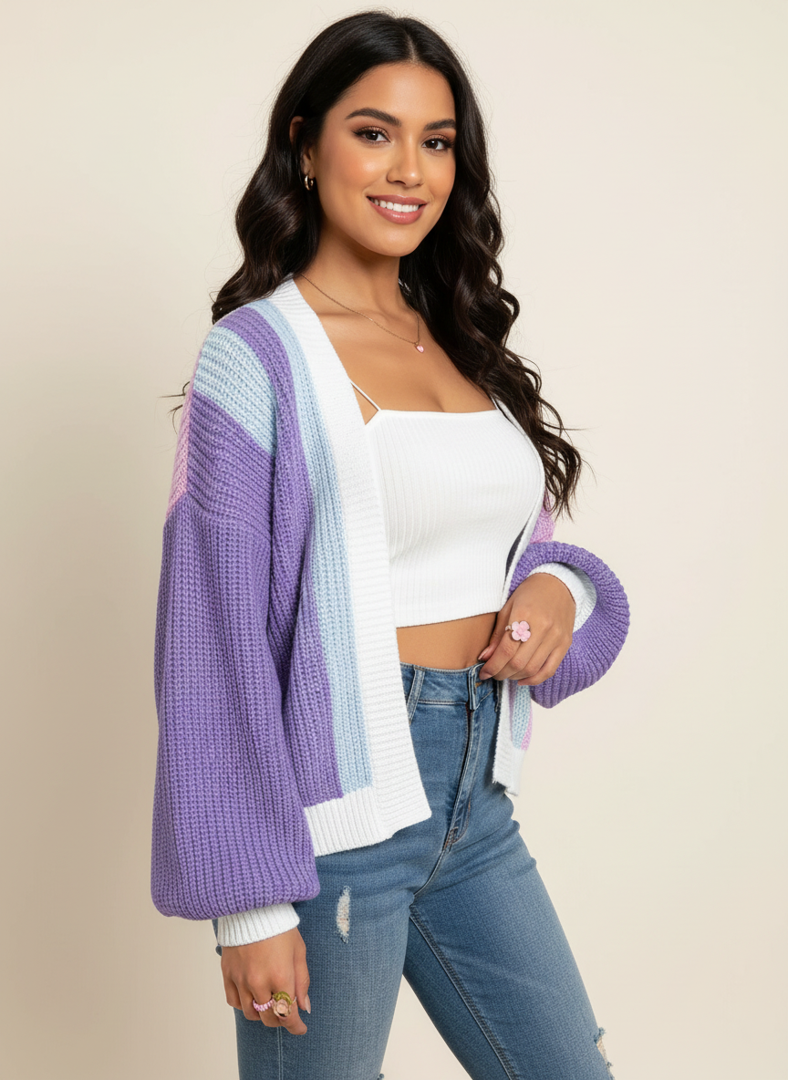Vest met colourblock design en open voorzijde voor dames in paars
