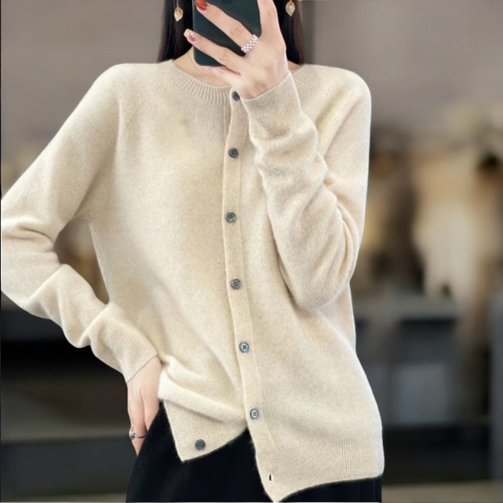 Vest met fijne knoopsluiting en tijdloze snit voor dames in beige