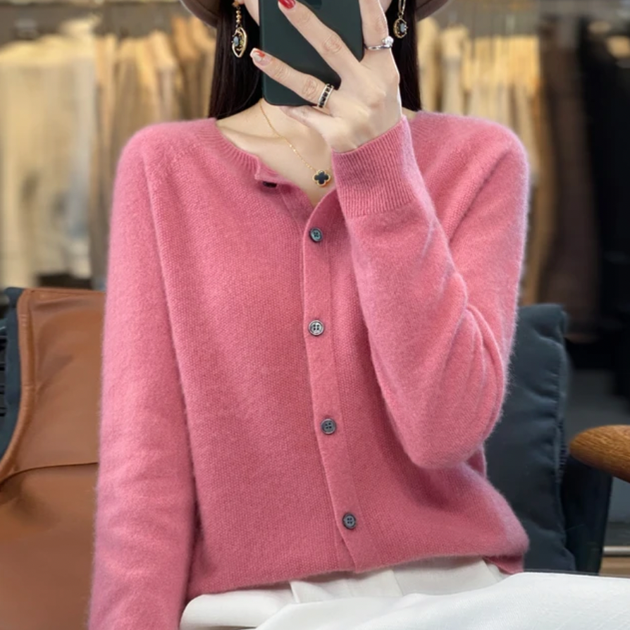 Vest met fijne knoopsluiting en tijdloze snit voor dames in roze