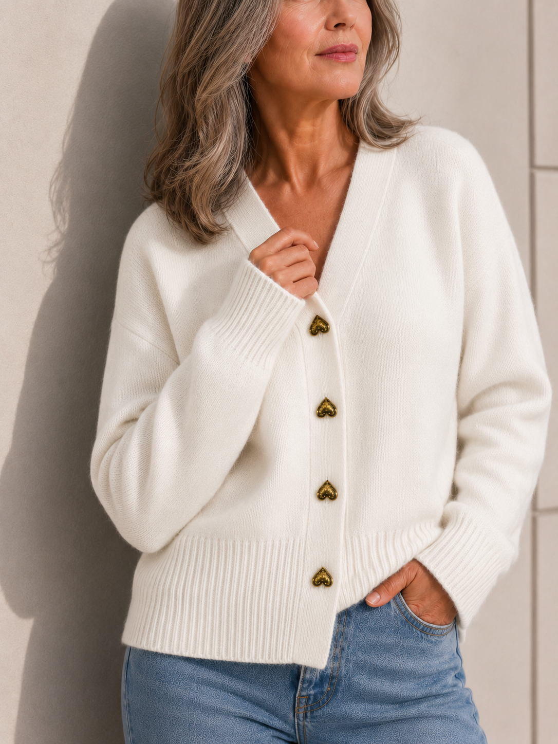Vest met hartvormige knoopsluiting en relaxte pasvorm voor dames in wit
