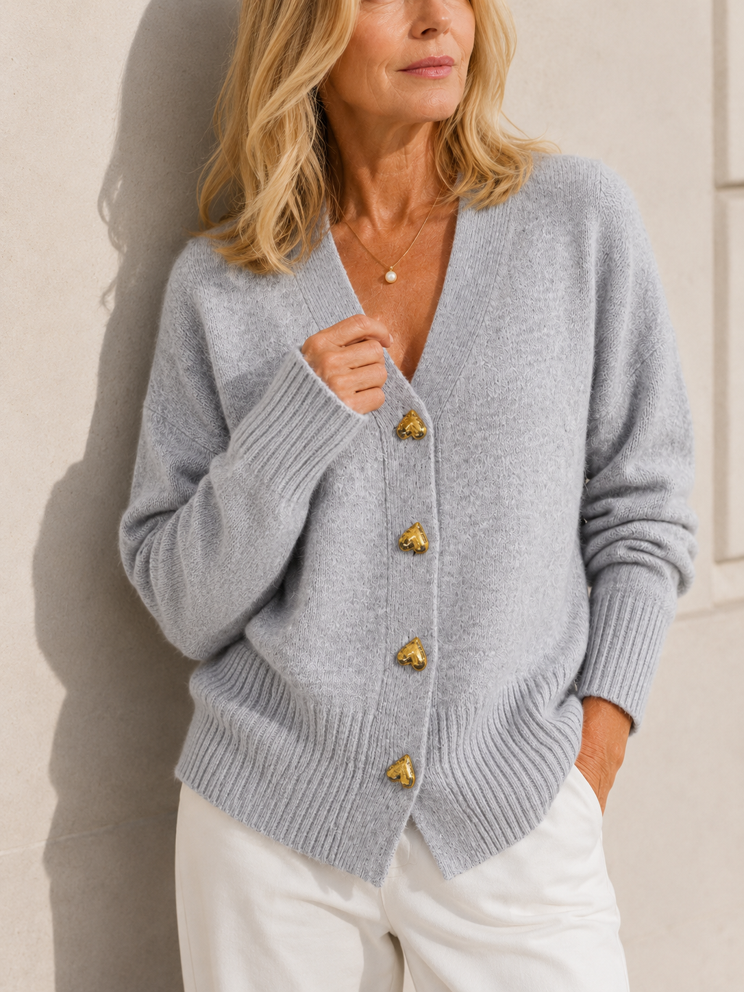 Vest met hartvormige knoopsluiting en relaxte pasvorm voor dames in grijs