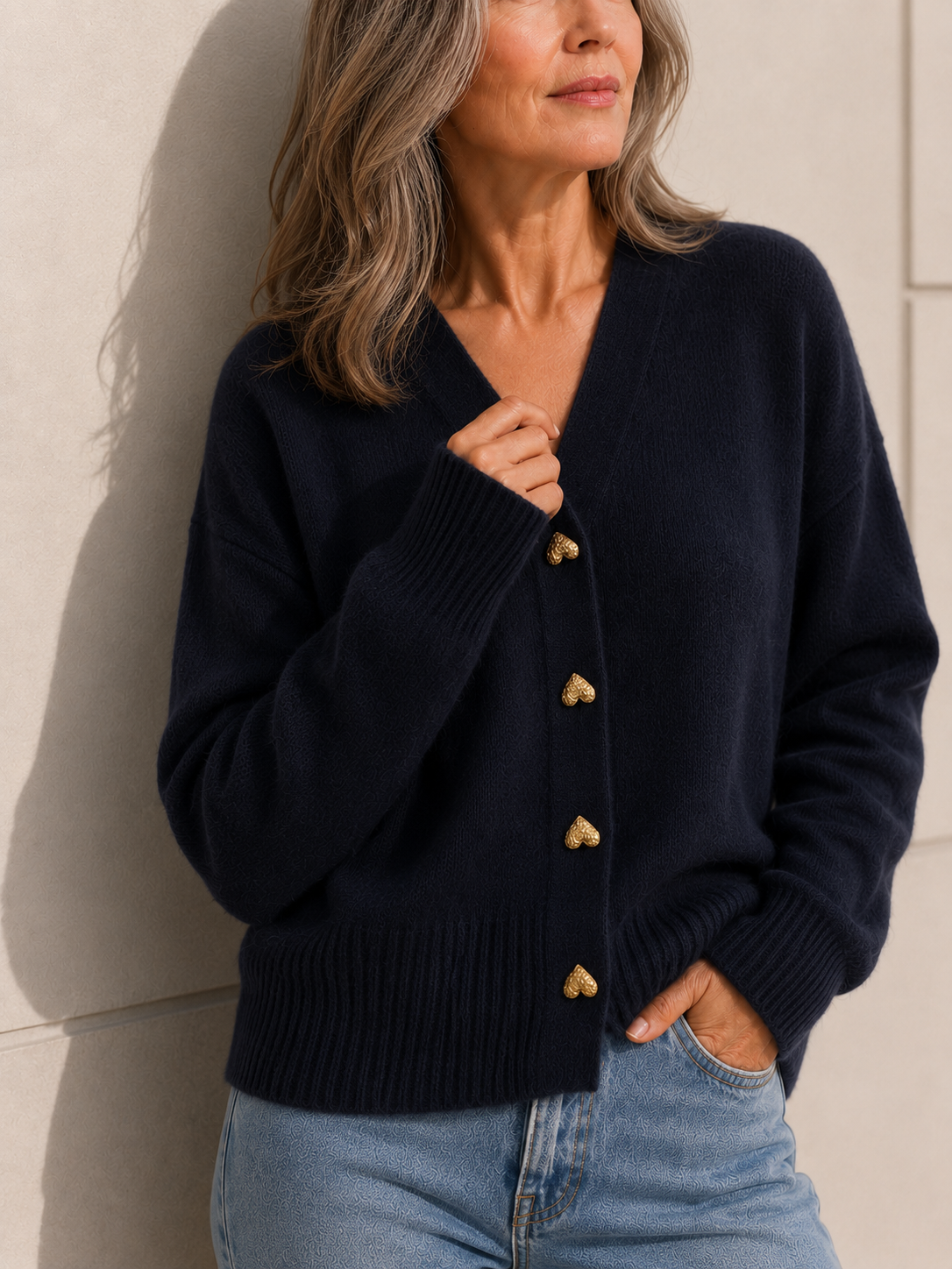 Vest met hartvormige knoopsluiting en relaxte pasvorm voor dames in zwart