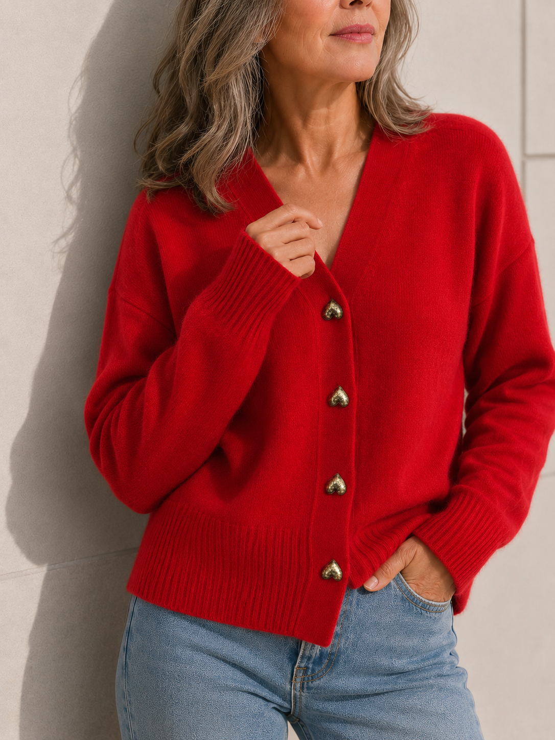 Vest met hartvormige knoopsluiting en relaxte pasvorm voor dames in rood