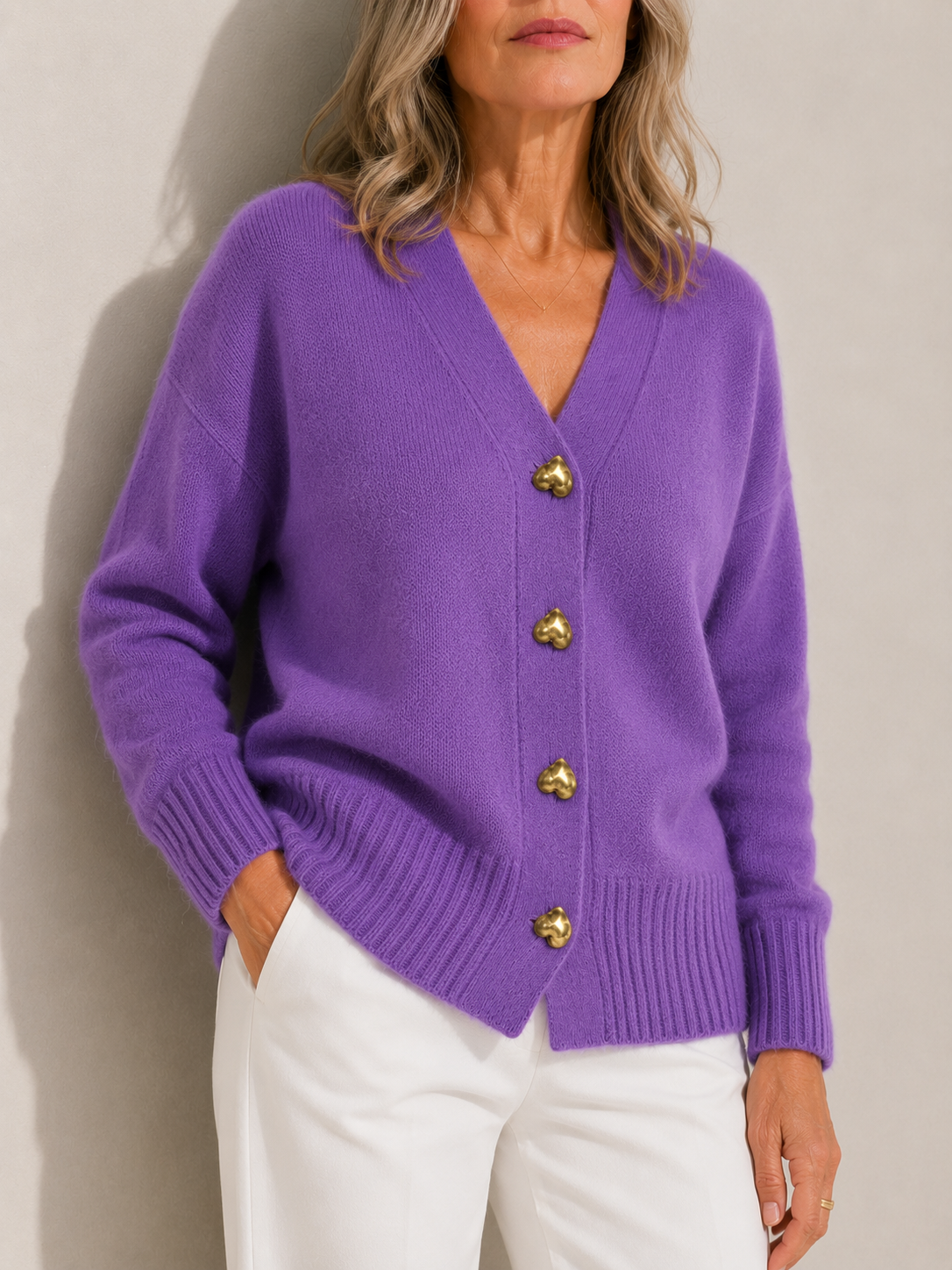 Vest met hartvormige knoopsluiting en relaxte pasvorm voor dames in paars
