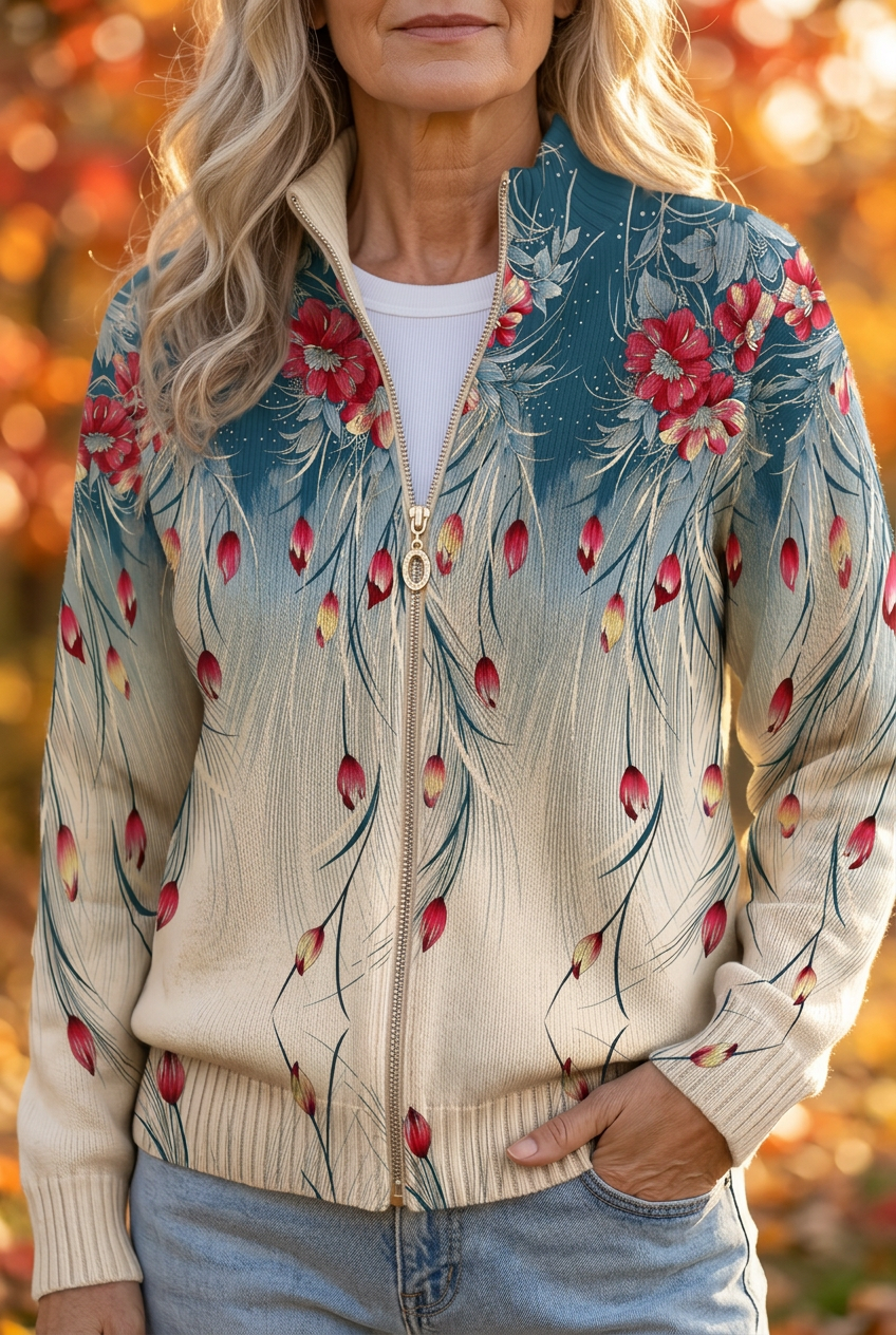 Vest met rits en florale gradiëntprint voor dames
