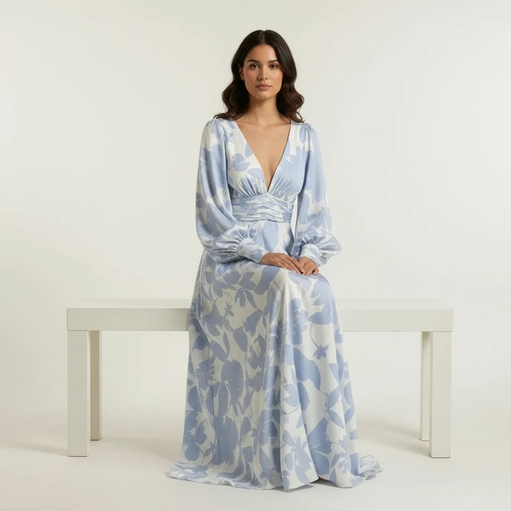 Vloeiende maxi jurk met V-hals en bloemenpatroon voor dames