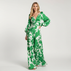 Vloeiende maxi jurk met V-hals en bloemenpatroon voor dames in groen