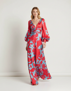Vloeiende maxi jurk met V-hals en bloemenpatroon voor dames in roze