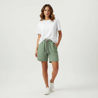 Waffle knit short met elastische tailleband voor dames in groen
