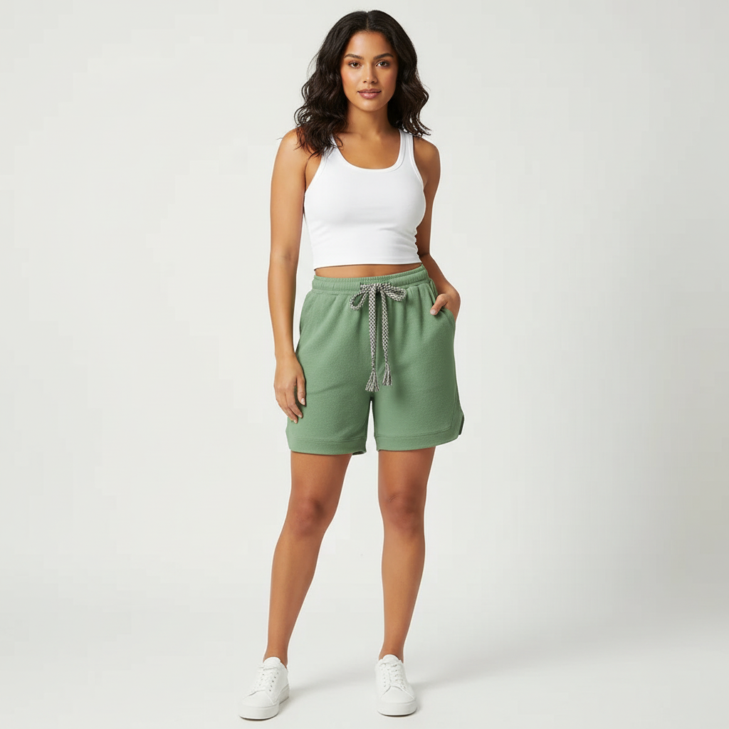 Waffle knit short met elastische tailleband voor dames
