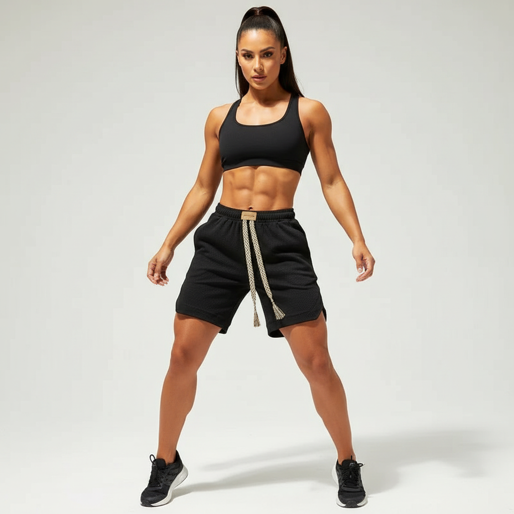 Waffle knit short met elastische tailleband voor dames
