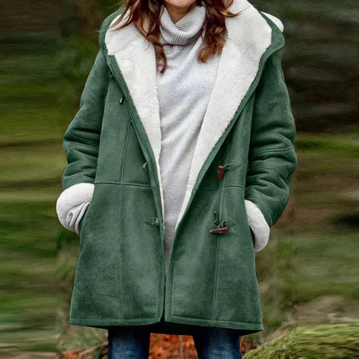 Warme winterjas met capuchon en ruime pasvorm voor dames in groen