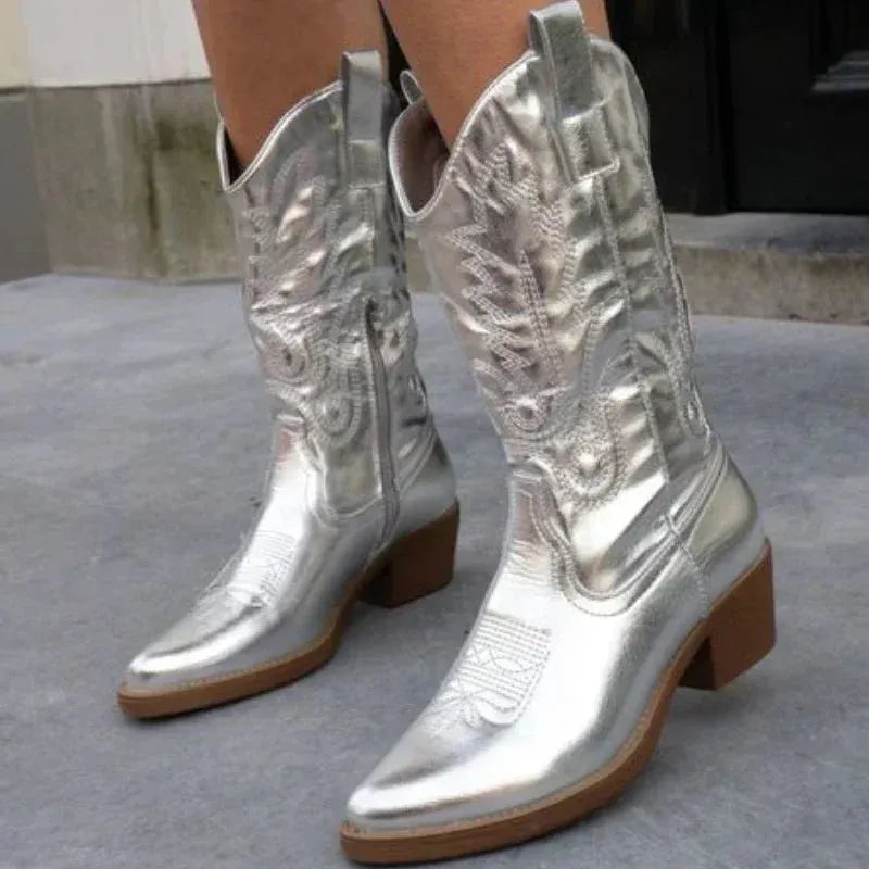 Western laarzen met metallic afwerking en borduursel voor dames