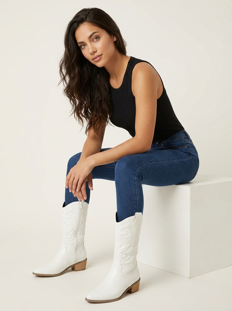 Western laarzen met metallic afwerking en borduursel voor dames in wit