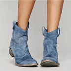 Westernlaarsjes met blokhak en gedempt voetbed voor dames in blauw