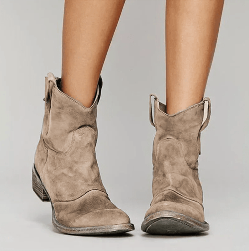 Westernlaarsjes met blokhak en gedempt voetbed voor dames in taupe