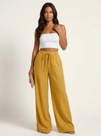 Wide leg broek met elastische taille en trekkoord in gember