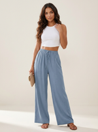 Wide leg broek met elastische taille en trekkoord in lichtblauw