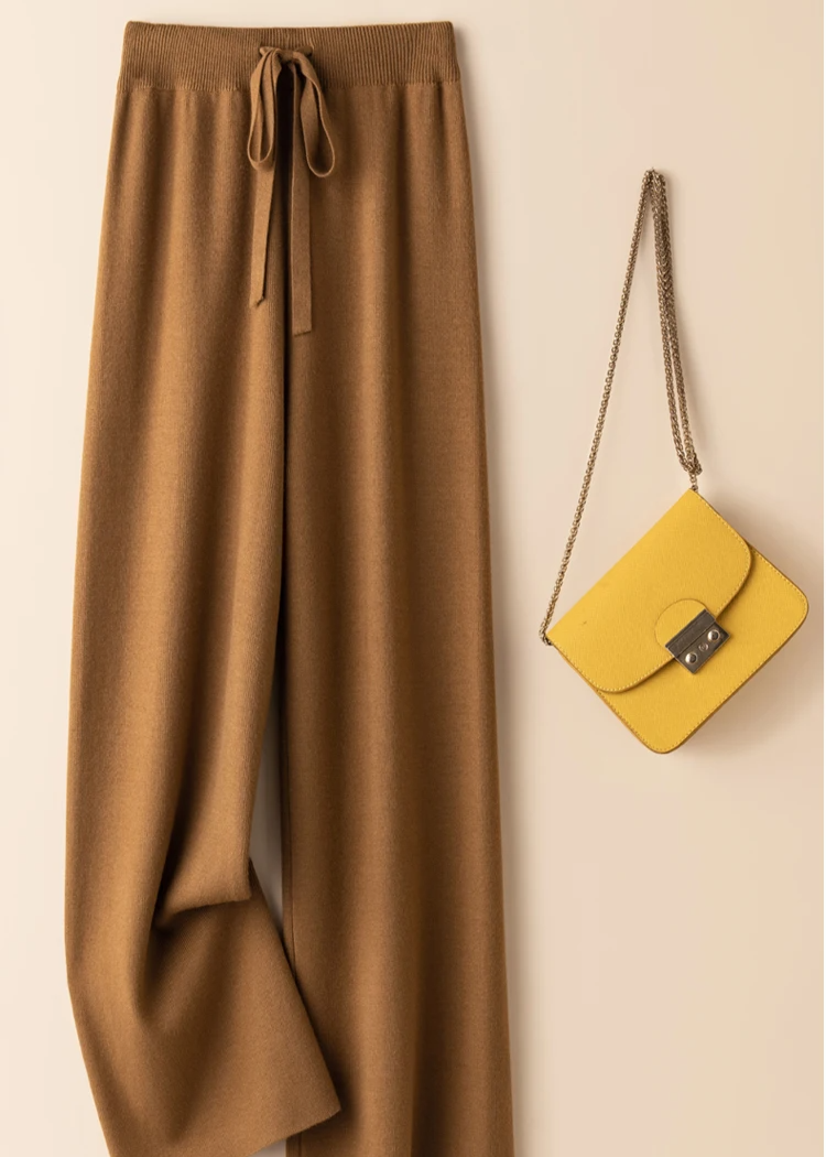 Wide-leg broek met elastische tailleband voor dames in caramel