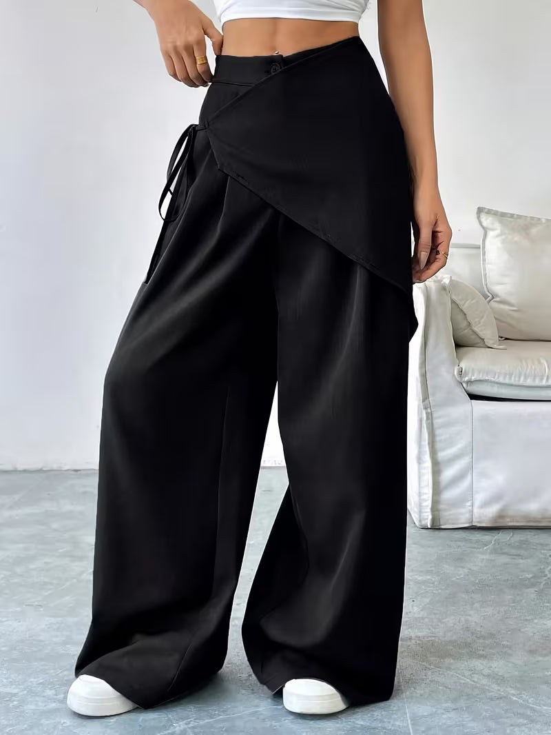 Wide-leg broek met wrap-detail en hoge taille voor dames