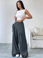 Wide-leg broek met wrap-detail en hoge taille voor dames in grijs