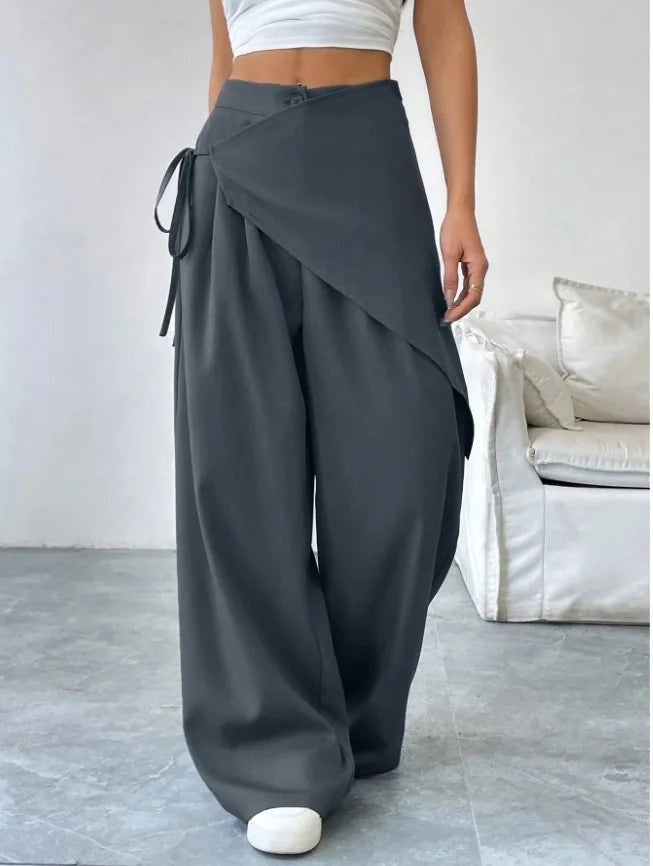 Wide-leg broek met wrap-detail en hoge taille voor dames