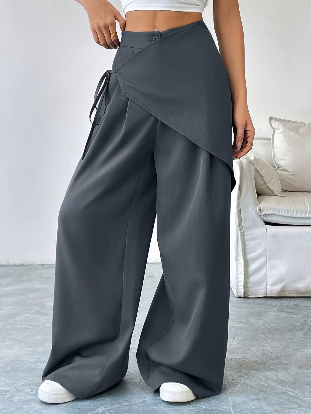 Wide-leg broek met wrap-detail en hoge taille voor dames